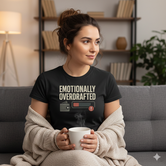 Emotionally Overdrafted T-Shirt – Funny Mental Health & Self-Aware Humor Tee, Burnout & Exhaustion Shirt, Unisex Fit