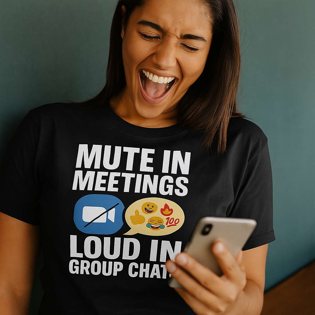 Mute in Meetings, Loud in Group Chats T-Shirt – Funny Work From Home Zoom Tee, Unisex Fit