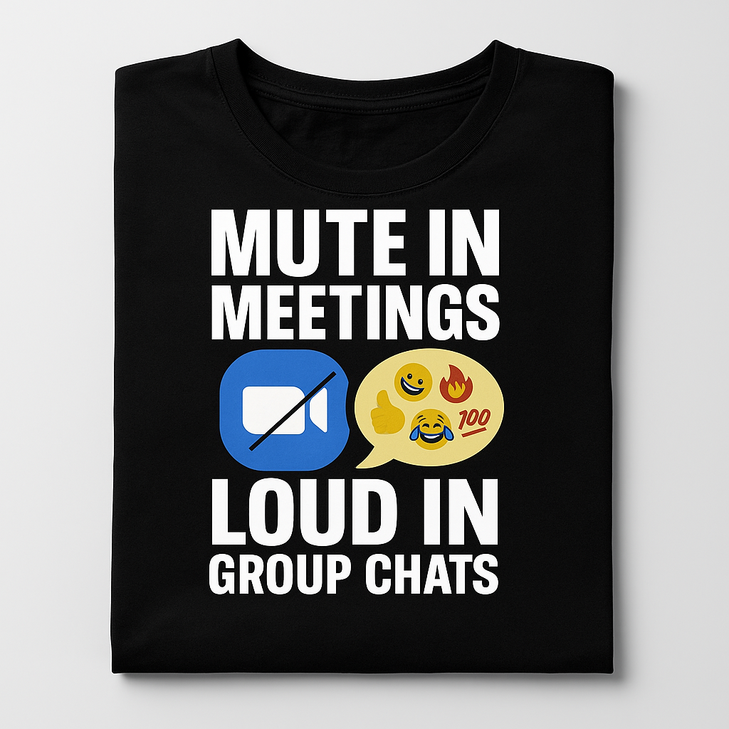 Mute in Meetings, Loud in Group Chats T-Shirt – Funny Work From Home Zoom Tee, Unisex Fit
