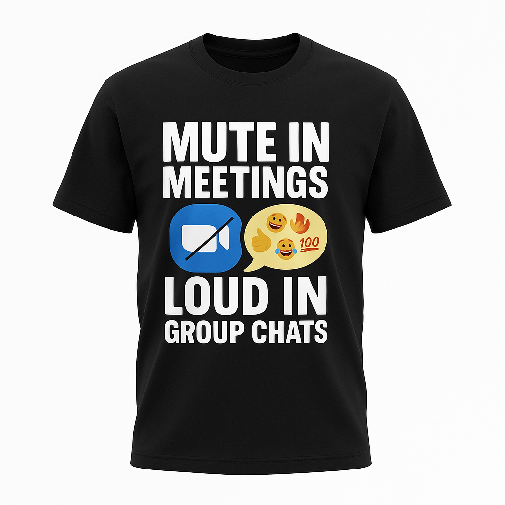 Mute in Meetings, Loud in Group Chats T-Shirt – Funny Work From Home Zoom Tee, Unisex Fit