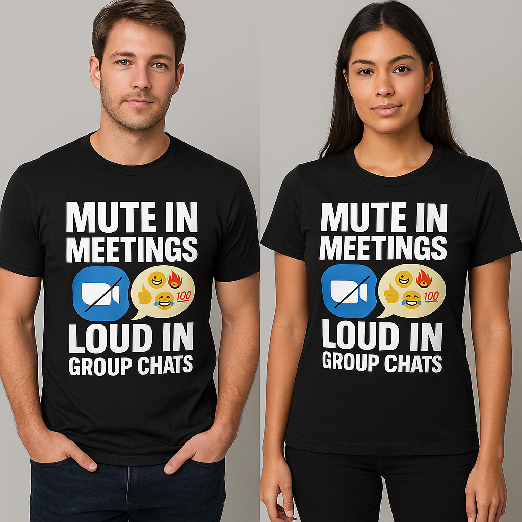 Mute in Meetings, Loud in Group Chats T-Shirt – Funny Work From Home Zoom Tee, Unisex Fit
