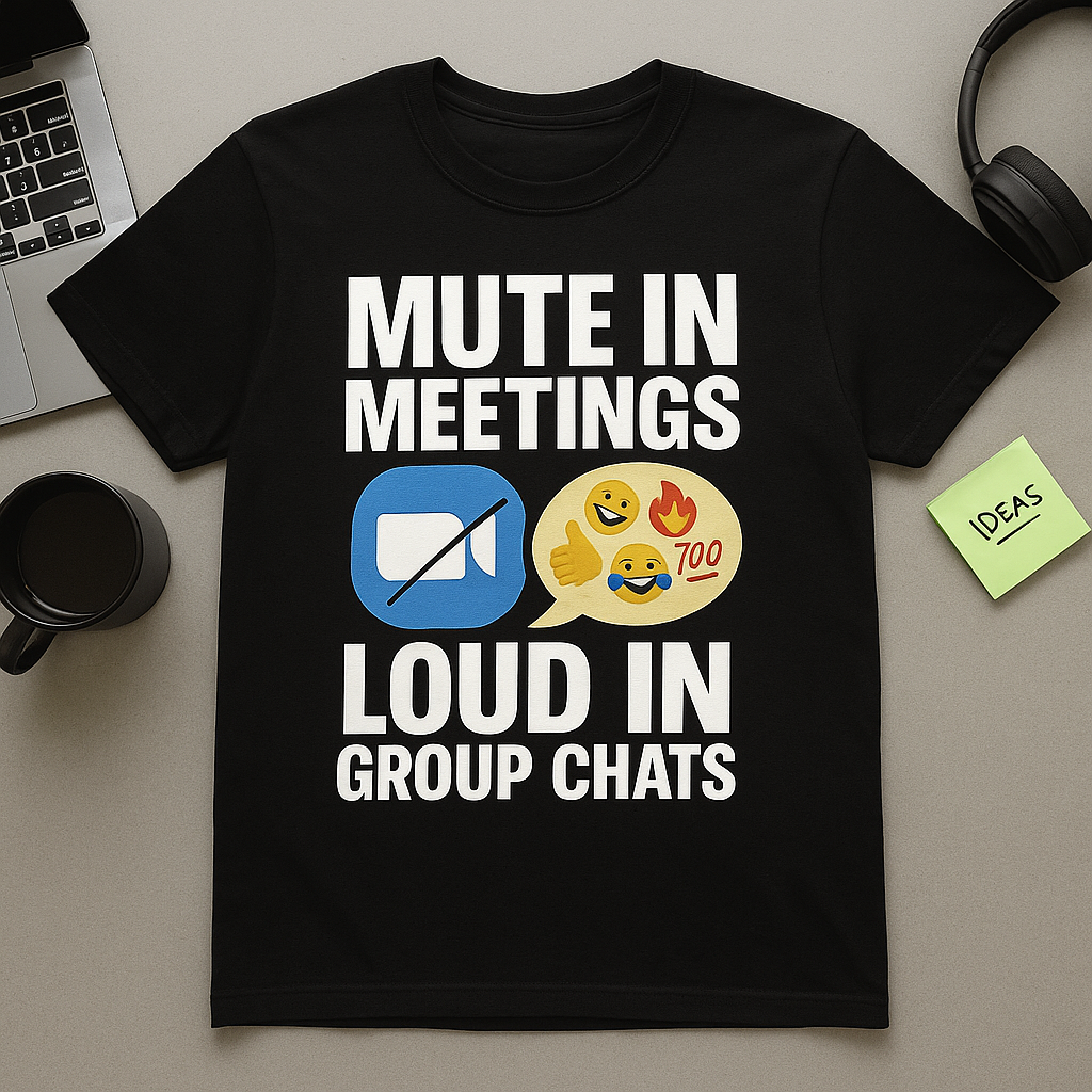 Mute in Meetings, Loud in Group Chats T-Shirt – Funny Work From Home Zoom Tee, Unisex Fit
