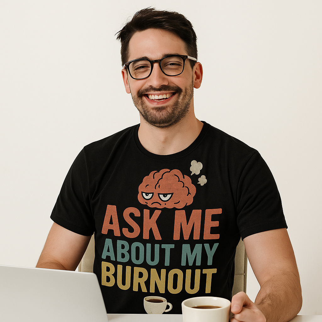 Ask Me About My Burnout T-Shirt – Funny Mental Health & Work Humor Tee, Retro Unisex Fit