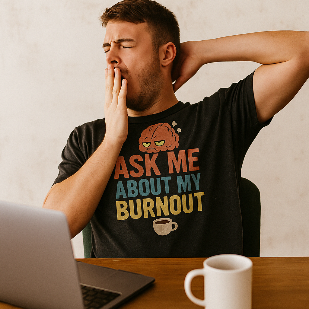 Ask Me About My Burnout T-Shirt – Funny Mental Health & Work Humor Tee, Retro Unisex Fit