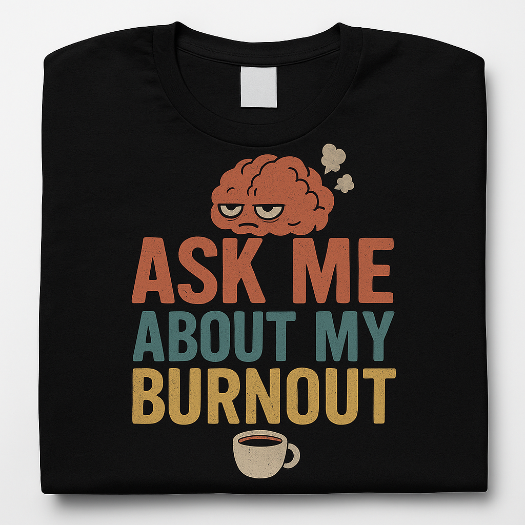 Ask Me About My Burnout T-Shirt – Funny Mental Health & Work Humor Tee, Retro Unisex Fit