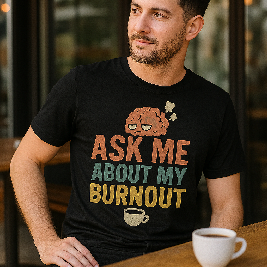 Ask Me About My Burnout T-Shirt – Funny Mental Health & Work Humor Tee, Retro Unisex Fit