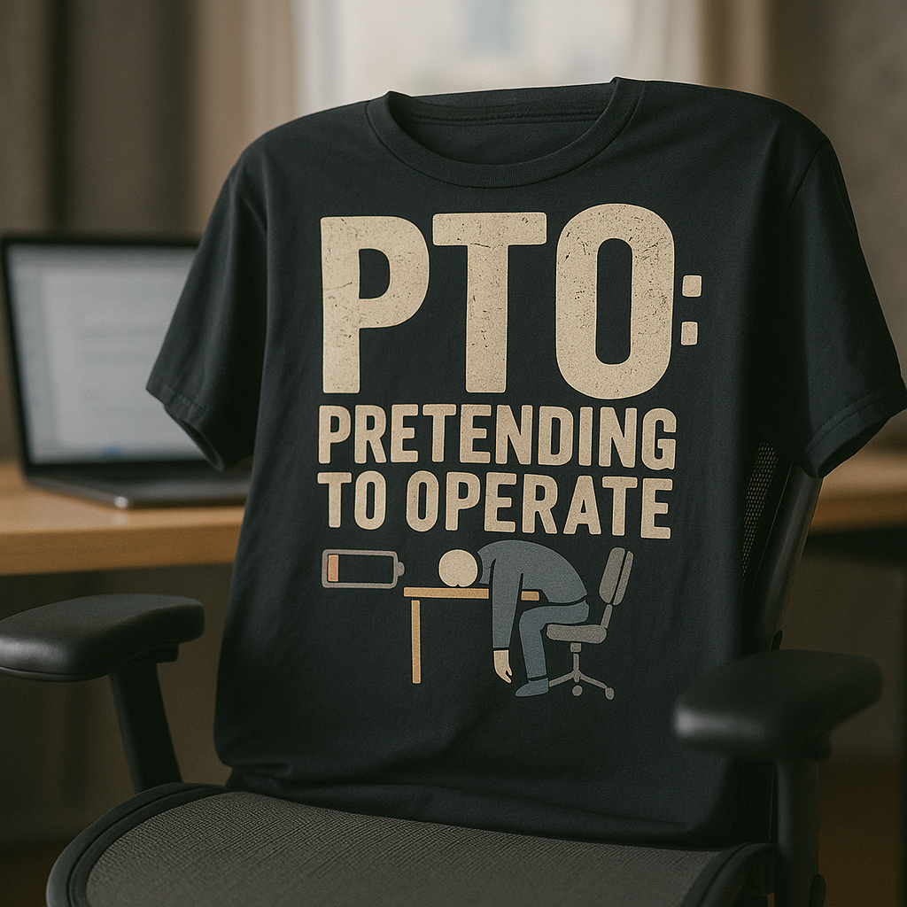 PTO: Pretending To Operate T-Shirt – Funny Work & Office Humor Tee, Low Battery Employee Shirt, Unisex Fit