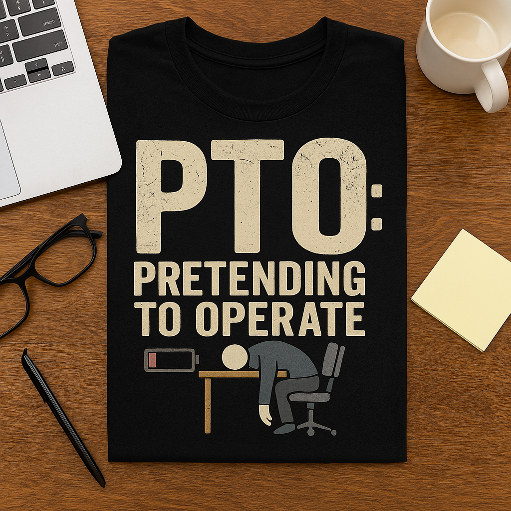 PTO: Pretending To Operate T-Shirt – Funny Work & Office Humor Tee, Low Battery Employee Shirt, Unisex Fit