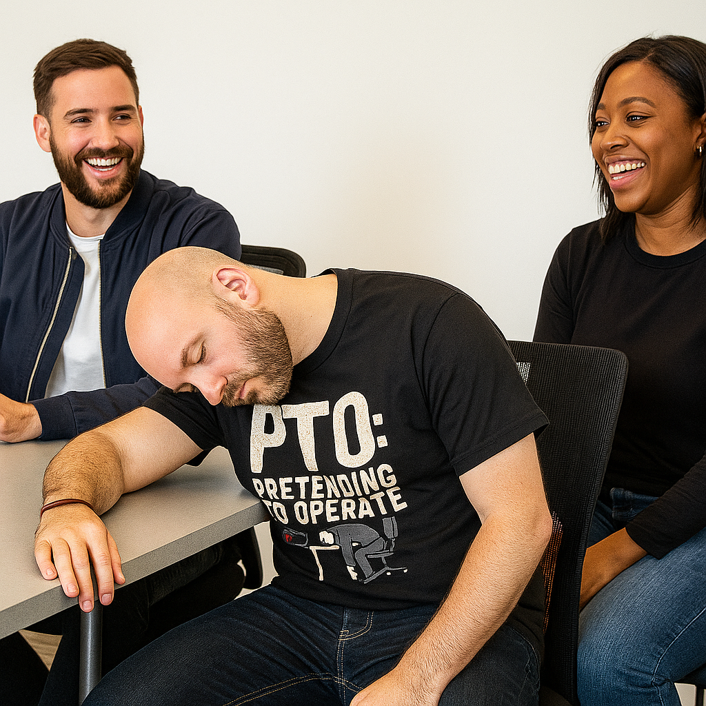 PTO: Pretending To Operate T-Shirt – Funny Work & Office Humor Tee, Low Battery Employee Shirt, Unisex Fit