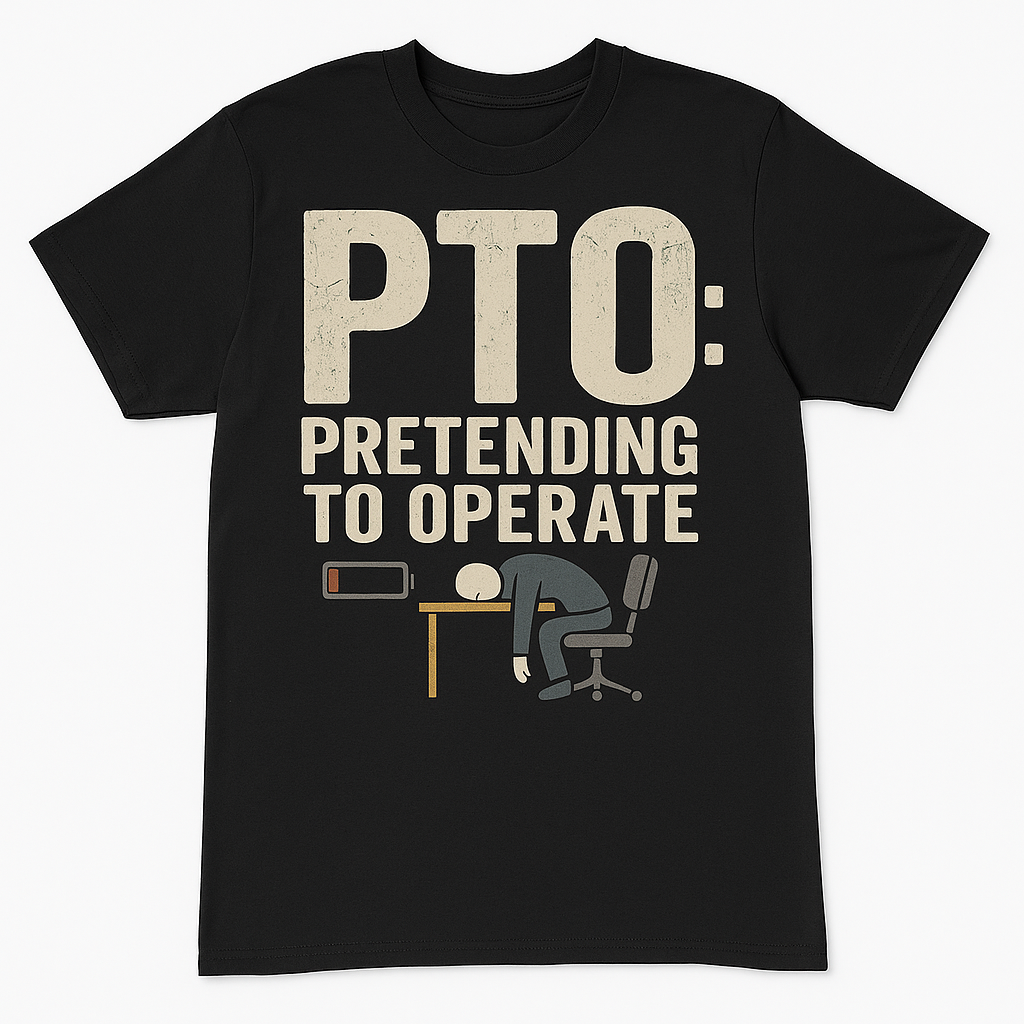PTO: Pretending To Operate T-Shirt – Funny Work & Office Humor Tee, Low Battery Employee Shirt, Unisex Fit