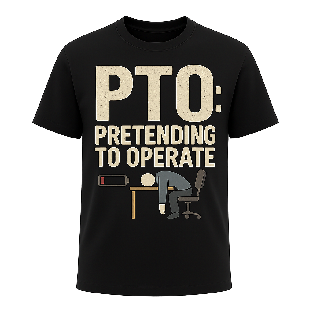 PTO: Pretending To Operate T-Shirt – Funny Work & Office Humor Tee, Low Battery Employee Shirt, Unisex Fit