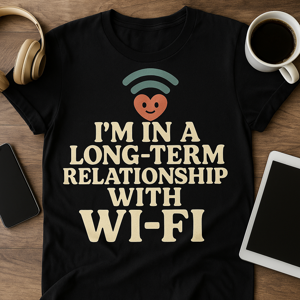 I’m In a Long-Term Relationship with Wi-Fi T-Shirt – Funny Tech Lover & Internet Humor Tee, Unisex Fit