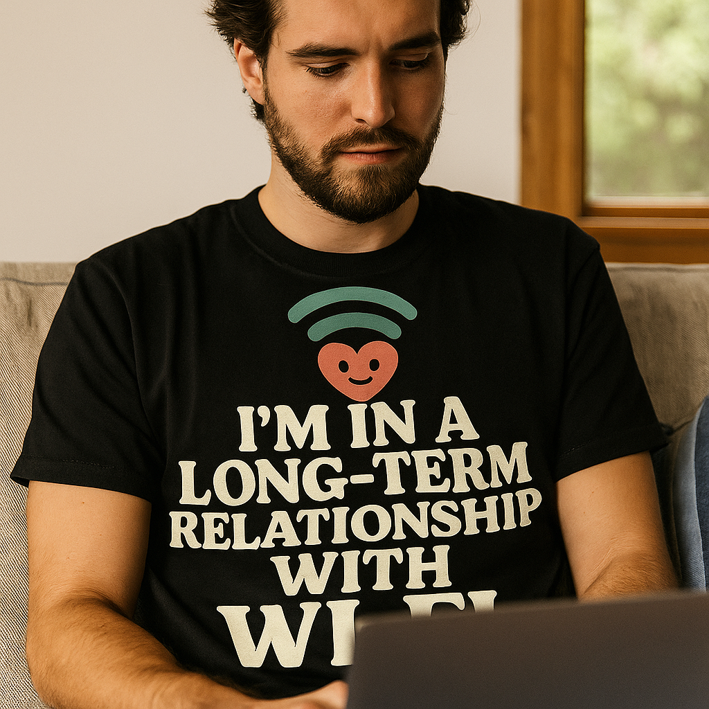 I’m In a Long-Term Relationship with Wi-Fi T-Shirt – Funny Tech Lover & Internet Humor Tee, Unisex Fit