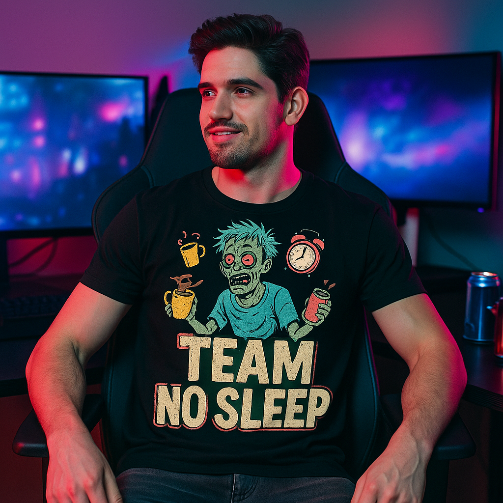 Team No Sleep T-Shirt – Funny Caffeine Addict & Overworked Zombie Humor Tee, Unisex Fit