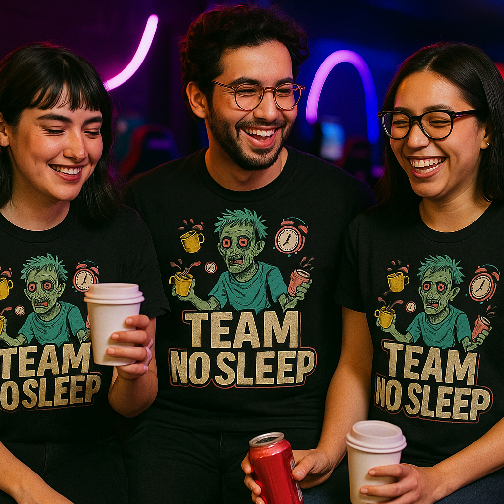 Team No Sleep T-Shirt – Funny Caffeine Addict & Overworked Zombie Humor Tee, Unisex Fit