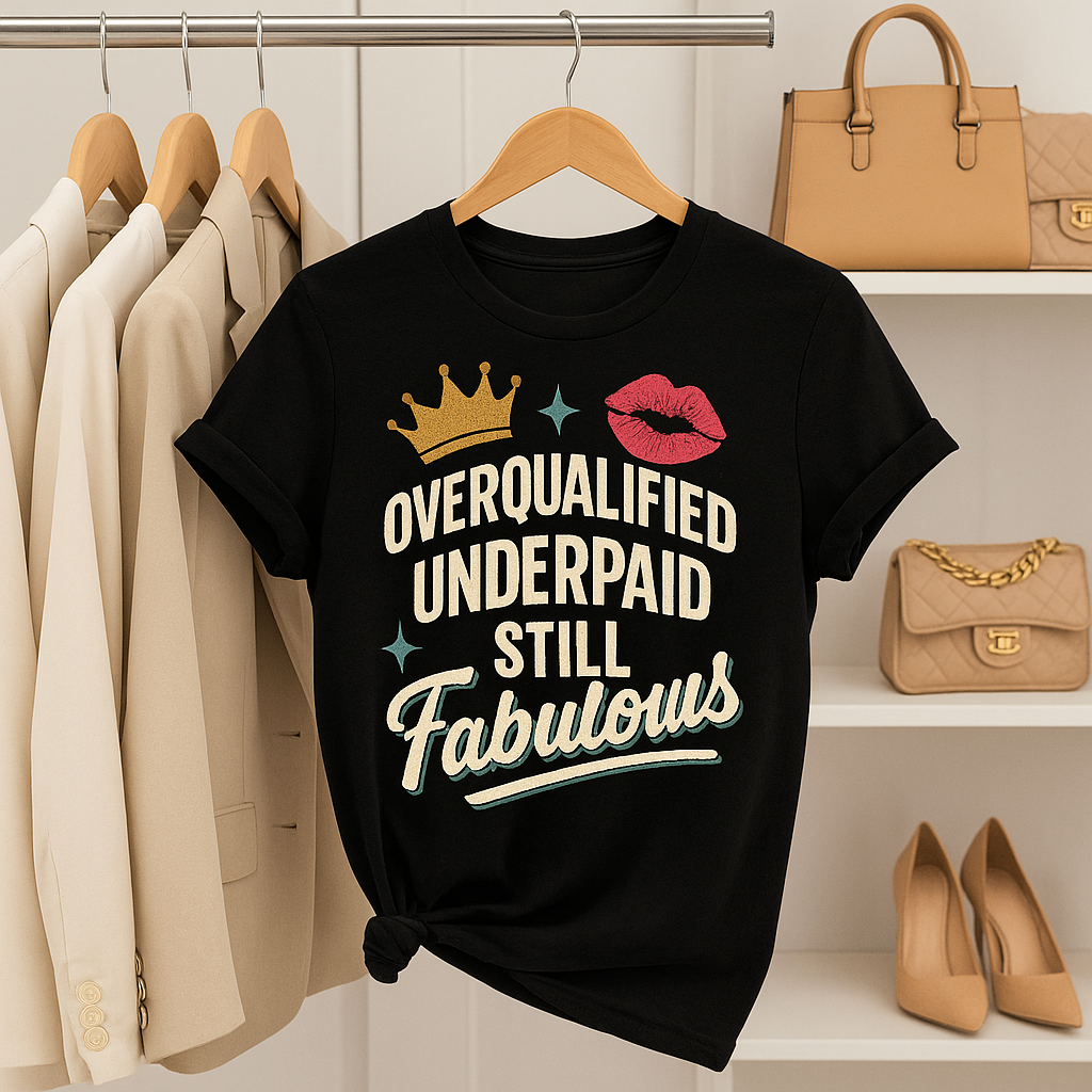 Overqualified, Underpaid, Still Fabulous T-Shirt – Funny Work & Confidence Tee for Women & Men, Unisex Fit