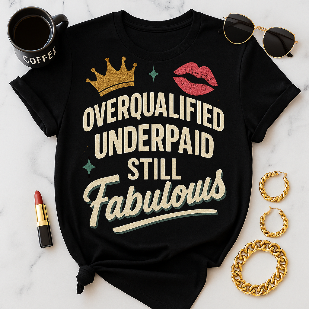Overqualified, Underpaid, Still Fabulous T-Shirt – Funny Work & Confidence Tee for Women & Men, Unisex Fit