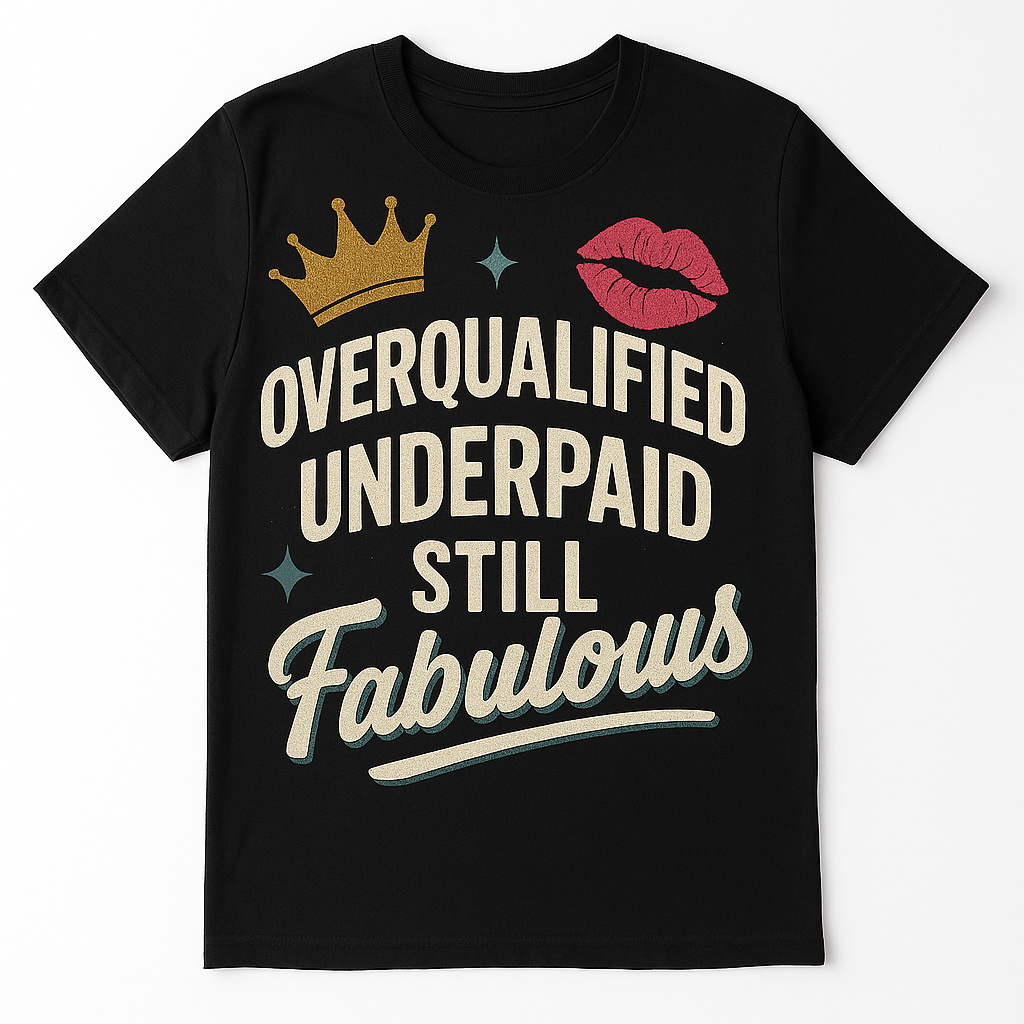 Overqualified, Underpaid, Still Fabulous T-Shirt – Funny Work & Confidence Tee for Women & Men, Unisex Fit