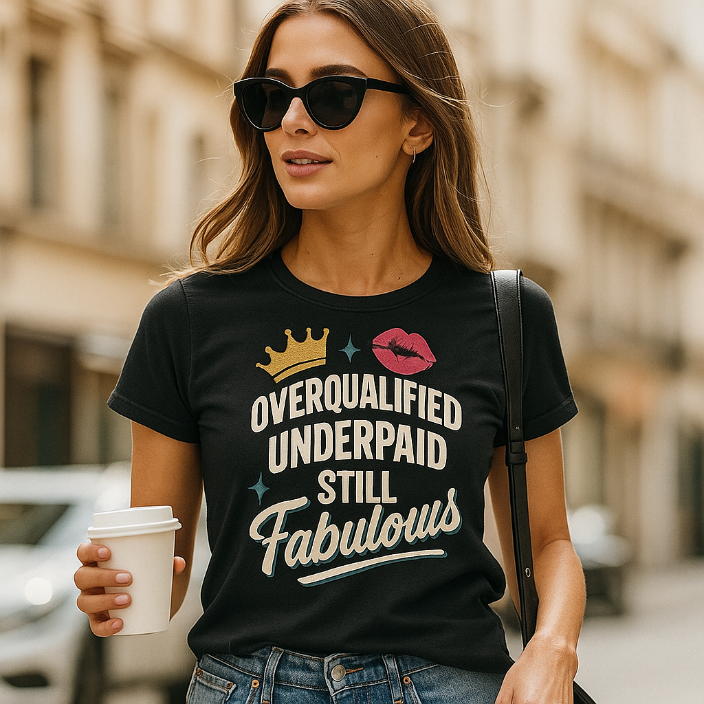 Overqualified, Underpaid, Still Fabulous T-Shirt – Funny Work & Confidence Tee for Women & Men, Unisex Fit