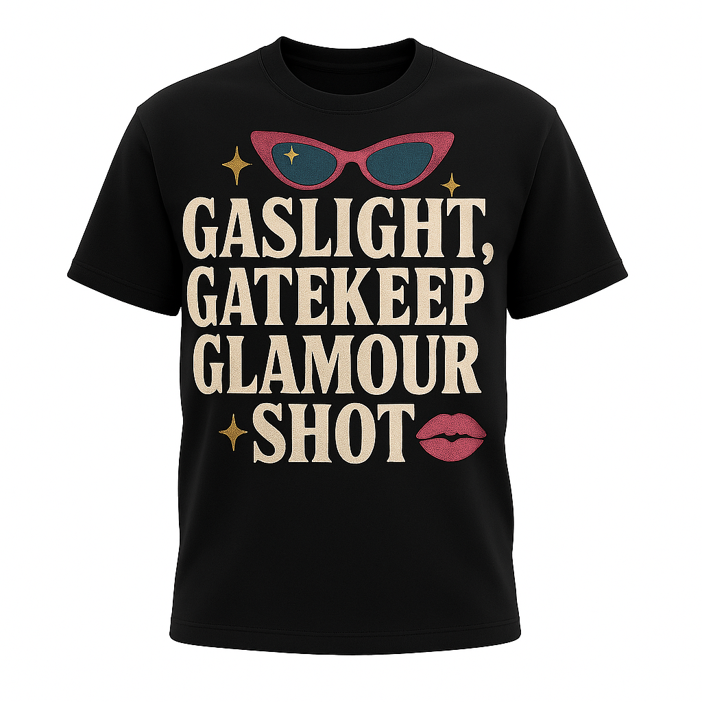 Gaslight, Gatekeep, Glamour Shot T-Shirt – Funny Feminist Pop Culture Tee with Retro Sass, Unisex Fit