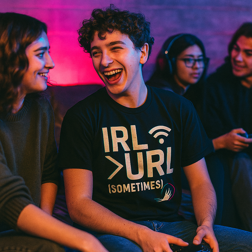 IRL > URL (Sometimes) T-Shirt – Funny Internet vs Reality Tee for Gamers & Digital Natives, Unisex Fit