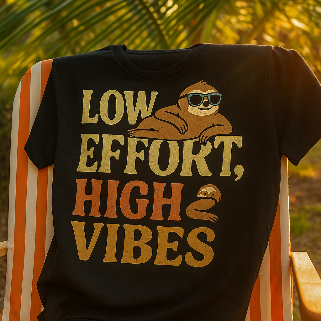 Low Effort, High Vibes T-Shirt – Funny Sloth Lazy Day Tee, Chill Retro Humor Shirt, Unisex Fit