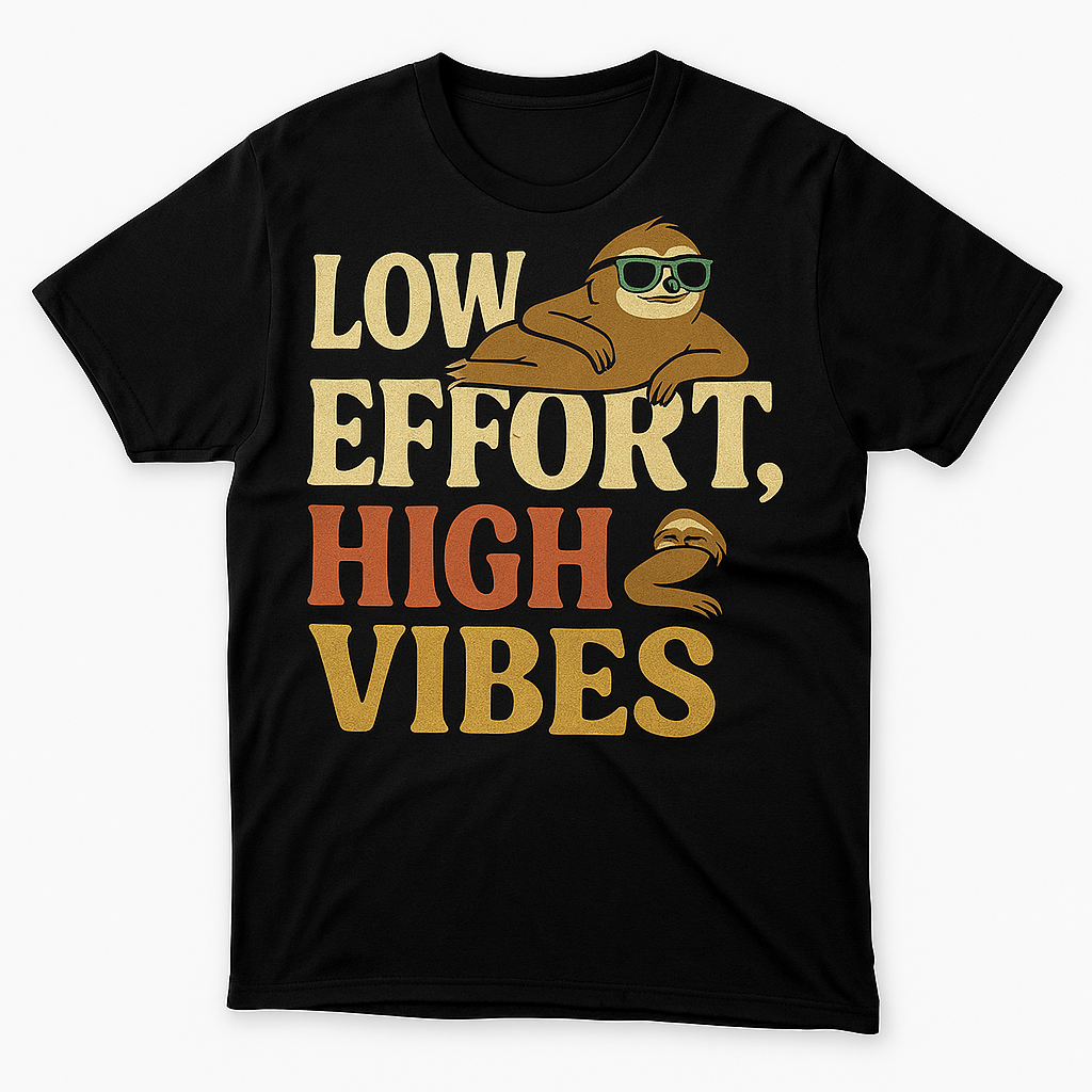 Low Effort, High Vibes T-Shirt – Funny Sloth Lazy Day Tee, Chill Retro Humor Shirt, Unisex Fit