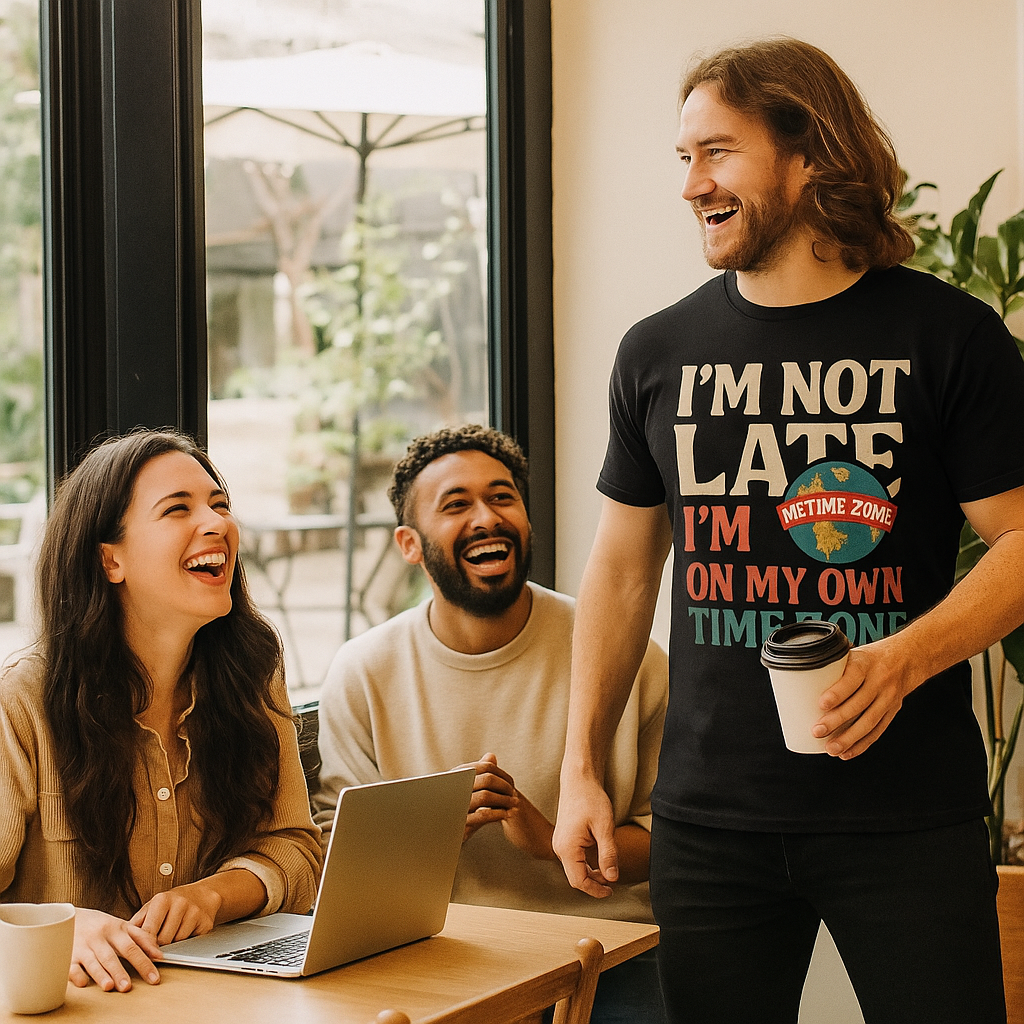 I’m Not Late, I’m On My Own Time Zone T-Shirt – Funny Chronically Late Humor Tee, Retro Travel Vibes, Unisex Fit