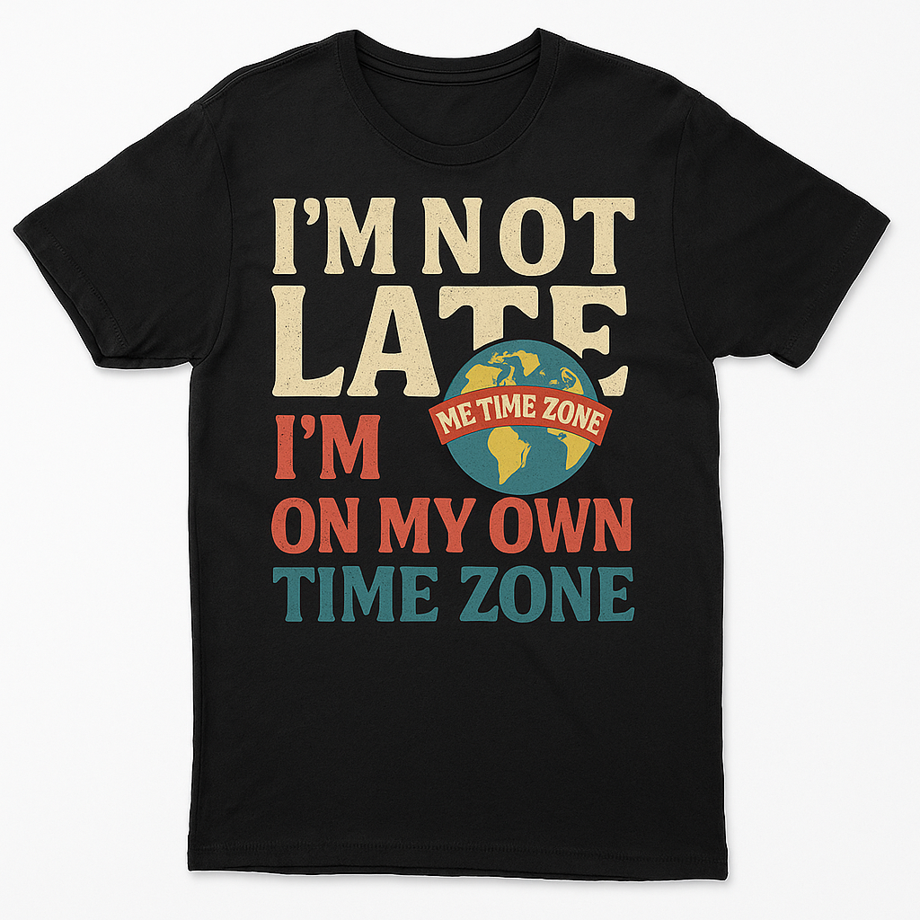 I’m Not Late, I’m On My Own Time Zone T-Shirt – Funny Chronically Late Humor Tee, Retro Travel Vibes, Unisex Fit