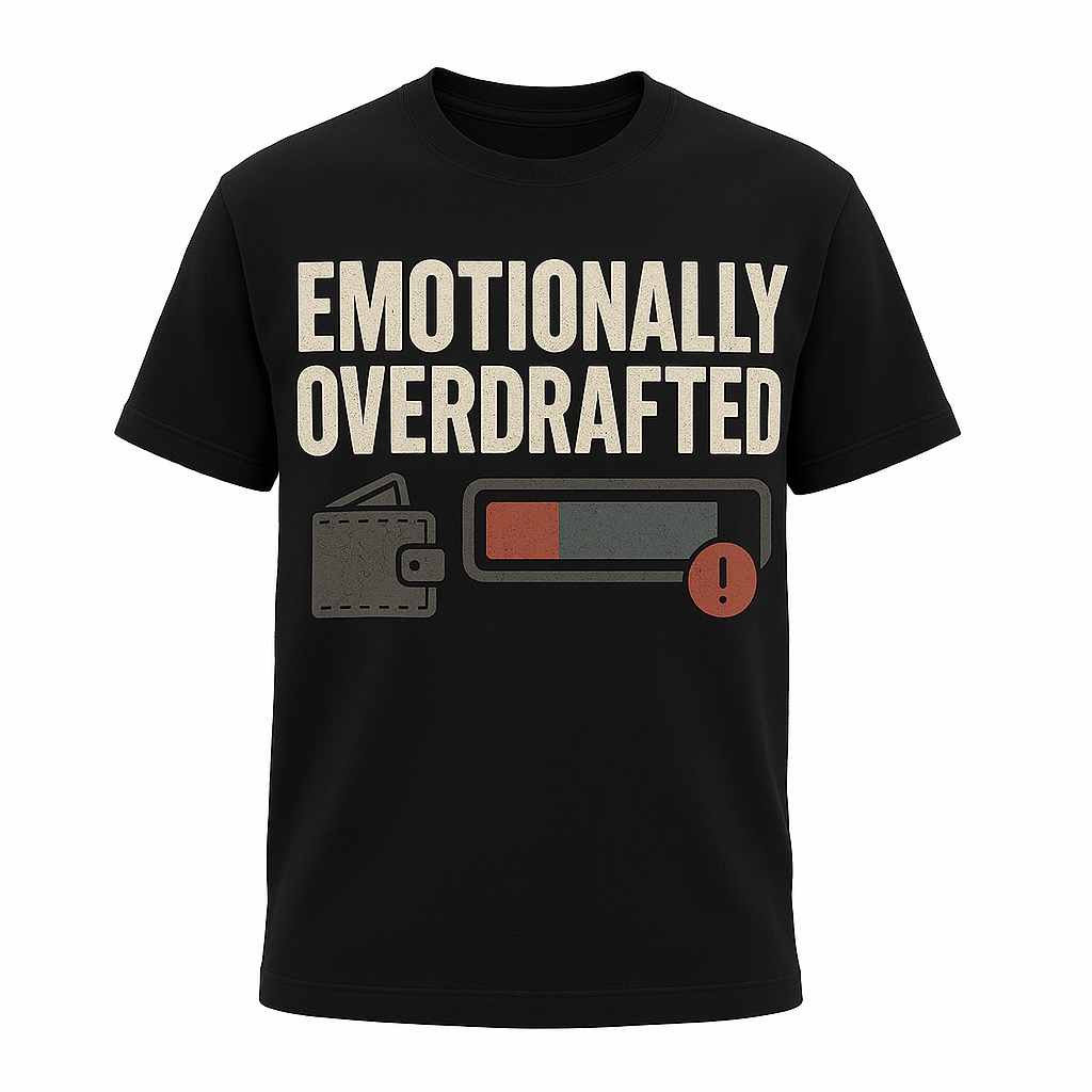 Emotionally Overdrafted T-Shirt – Funny Mental Health & Self-Aware Humor Tee, Burnout & Exhaustion Shirt, Unisex Fit