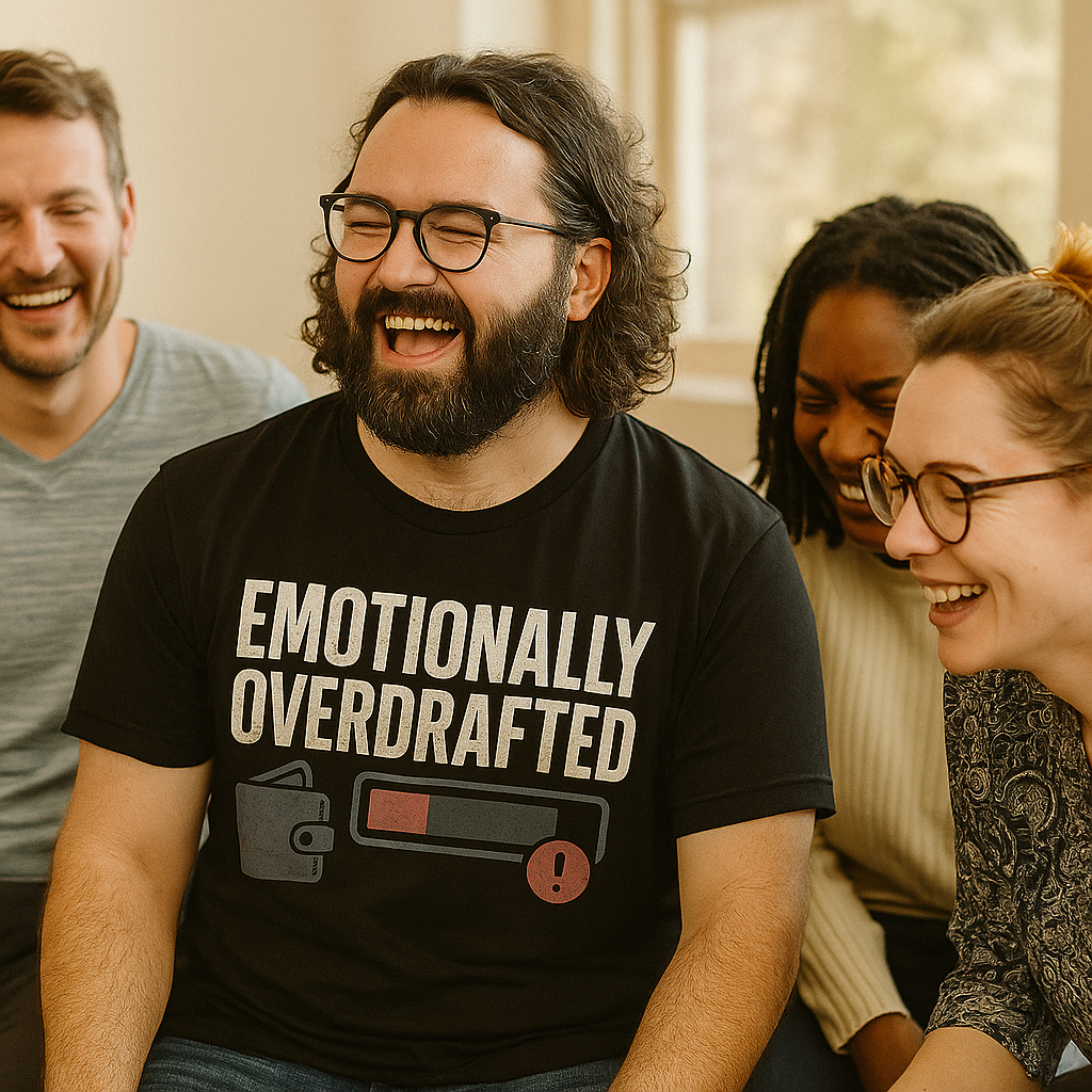 Emotionally Overdrafted T-Shirt – Funny Mental Health & Self-Aware Humor Tee, Burnout & Exhaustion Shirt, Unisex Fit