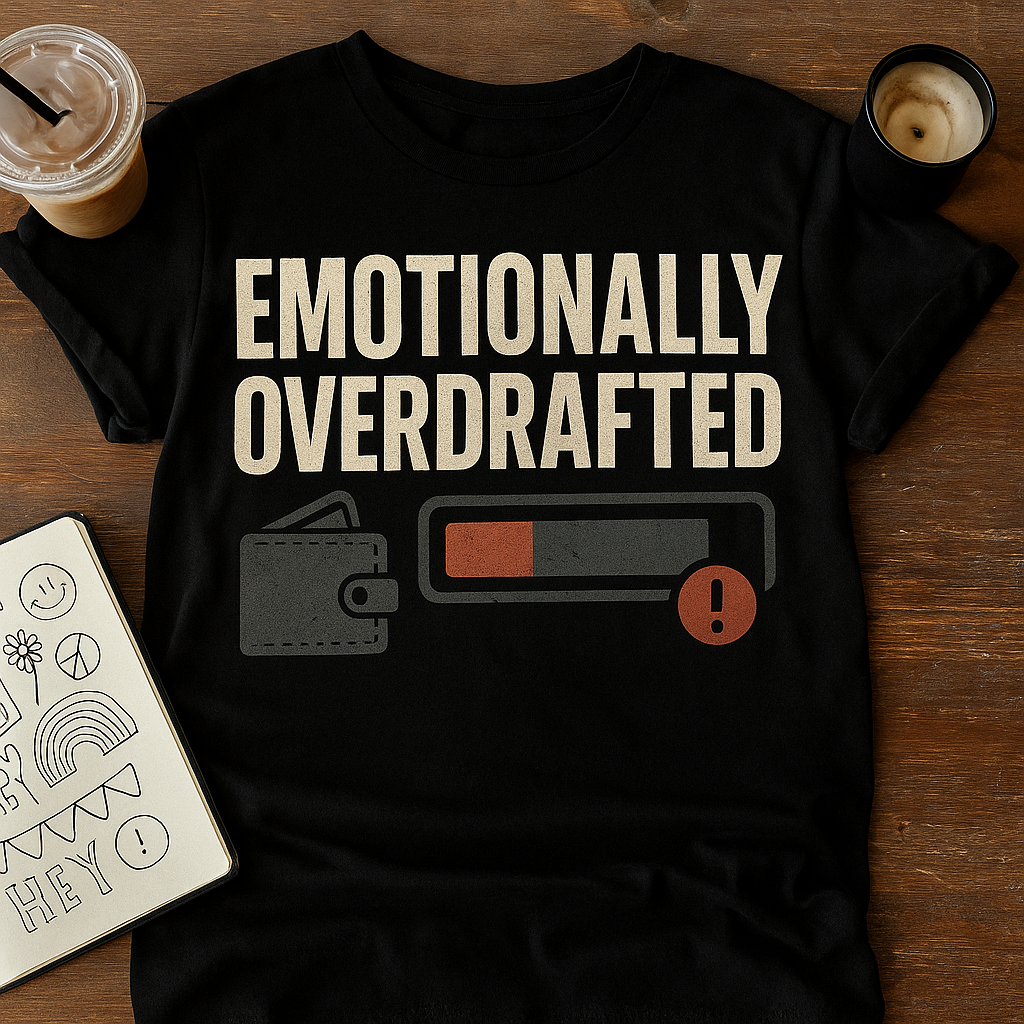 Emotionally Overdrafted T-Shirt – Funny Mental Health & Self-Aware Humor Tee, Burnout & Exhaustion Shirt, Unisex Fit
