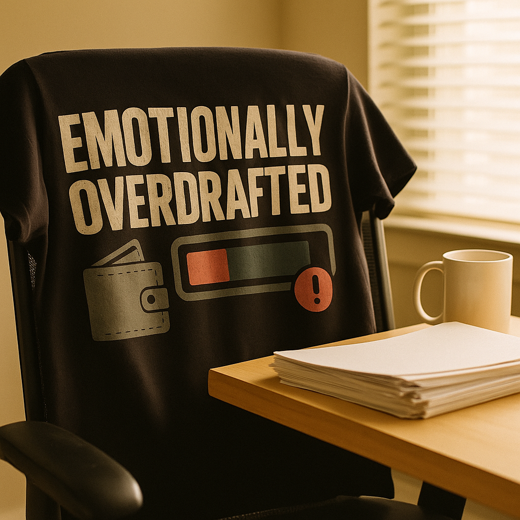 Emotionally Overdrafted T-Shirt – Funny Mental Health & Self-Aware Humor Tee, Burnout & Exhaustion Shirt, Unisex Fit
