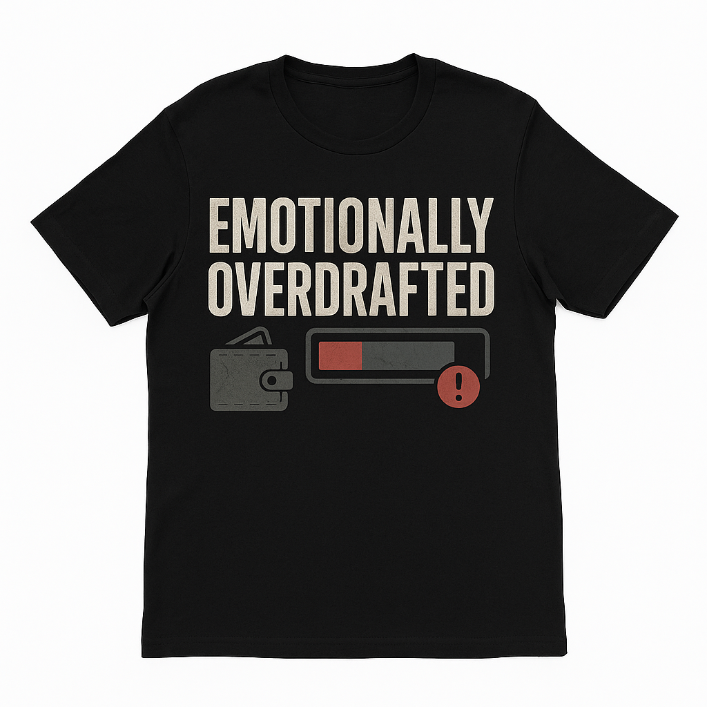 Emotionally Overdrafted T-Shirt – Funny Mental Health & Self-Aware Humor Tee, Burnout & Exhaustion Shirt, Unisex Fit