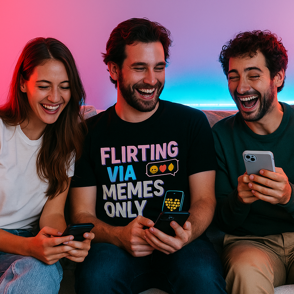 Flirting Via Memes Only T-Shirt – Funny Internet Dating & Texting Humor Tee, Modern Romance Shirt, Unisex Fit