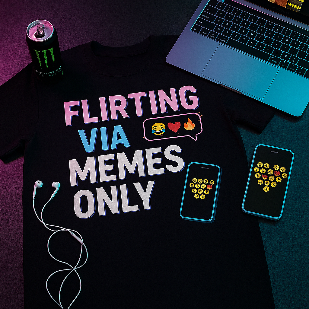 Flirting Via Memes Only T-Shirt – Funny Internet Dating & Texting Humor Tee, Modern Romance Shirt, Unisex Fit