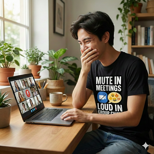 Mute in Meetings, Loud in Group Chats T-Shirt – Funny Work From Home Zoom Tee, Unisex Fit
