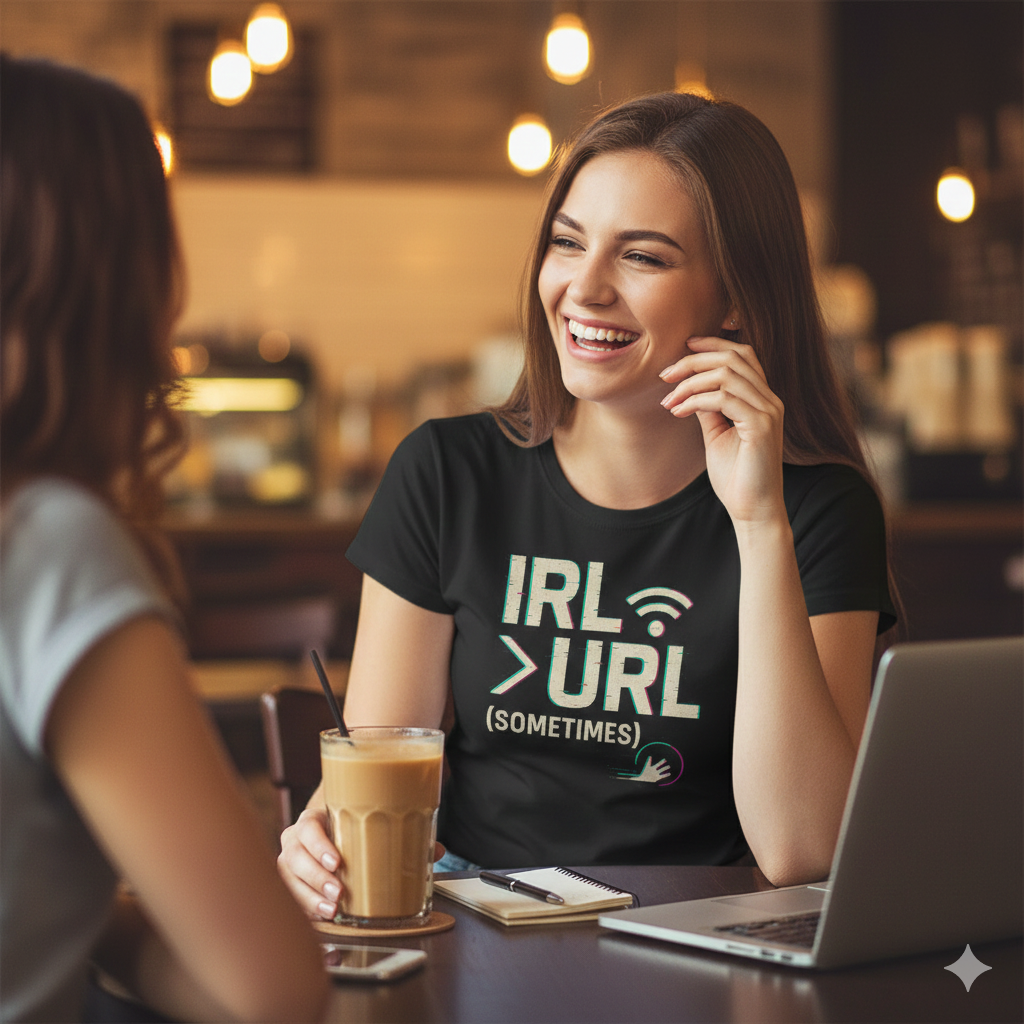 IRL > URL (Sometimes) T-Shirt – Funny Internet vs Reality Tee for Gamers & Digital Natives, Unisex Fit