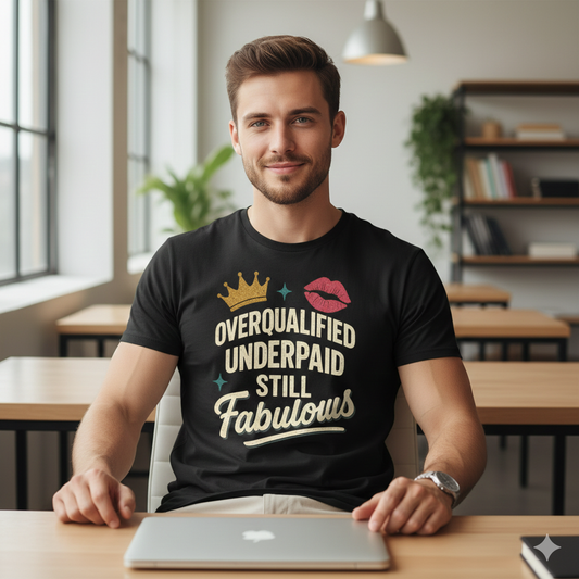 Overqualified, Underpaid, Still Fabulous T-Shirt – Funny Work & Confidence Tee for Women & Men, Unisex Fit