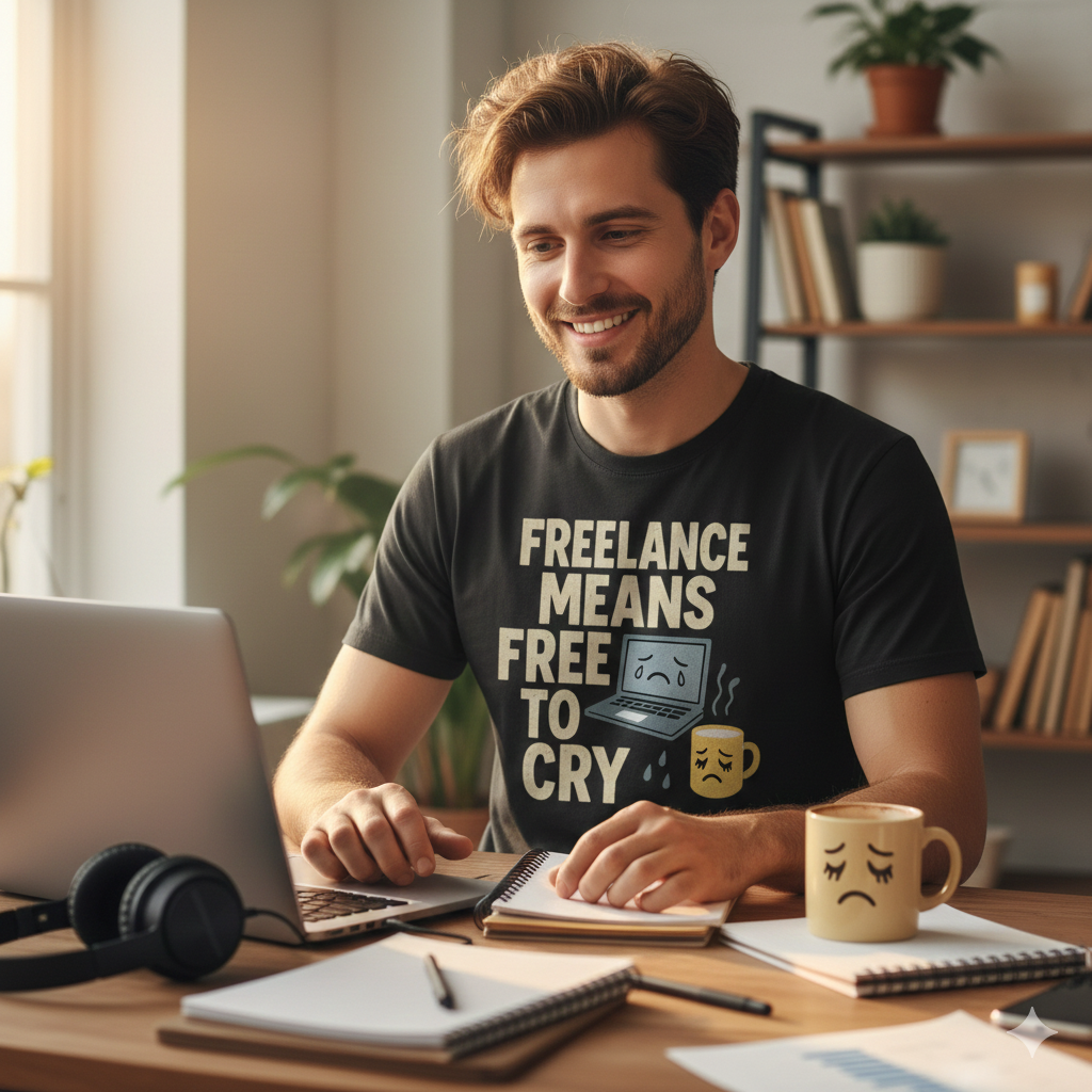 Freelance Means Free To Cry T-Shirt – Funny Freelancer Life Tee, Work From Home Humor, Unisex Fit