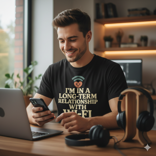 I’m In a Long-Term Relationship with Wi-Fi T-Shirt – Funny Tech Lover & Internet Humor Tee, Unisex Fit