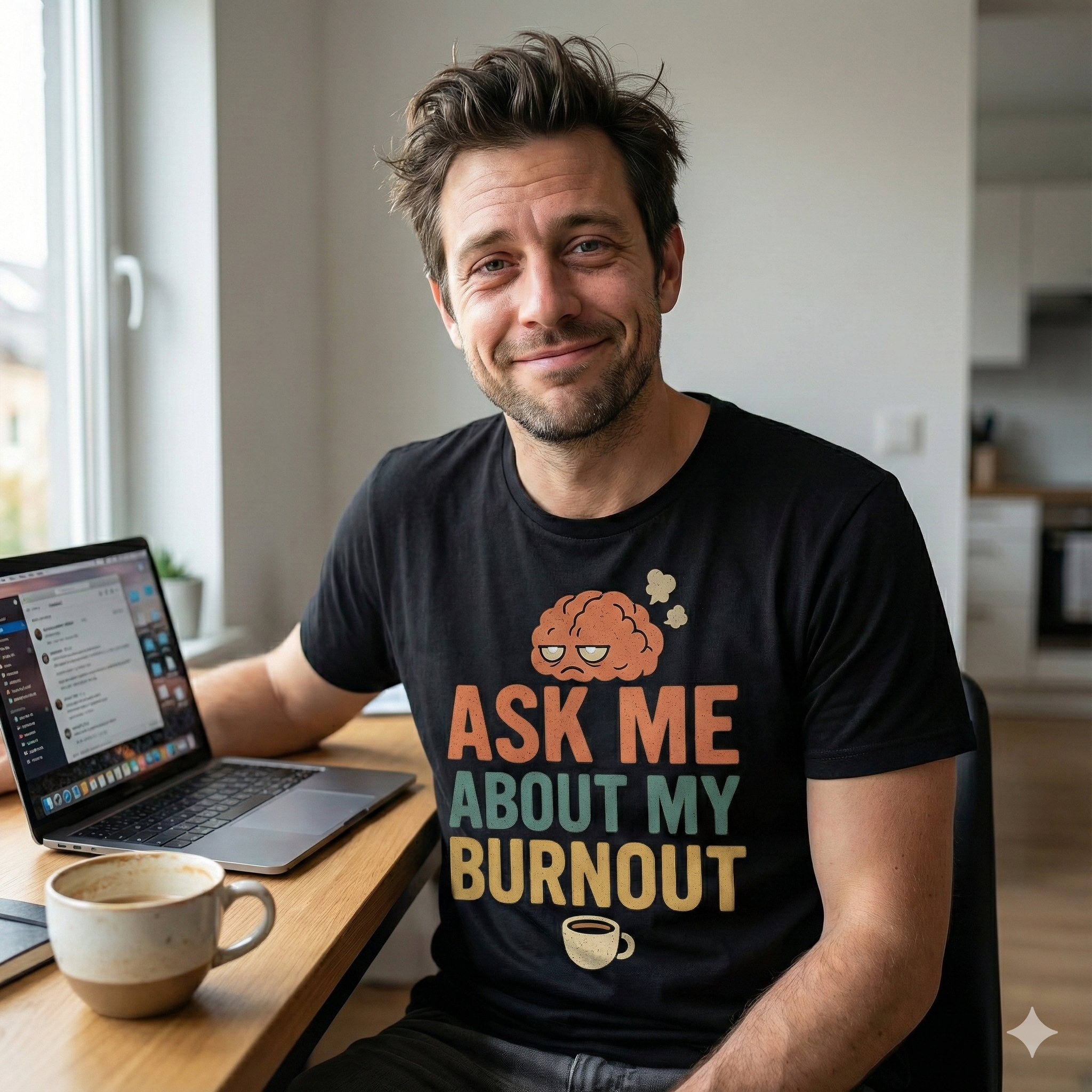 Ask Me About My Burnout T-Shirt – Funny Mental Health & Work Humor Tee, Retro Unisex Fit