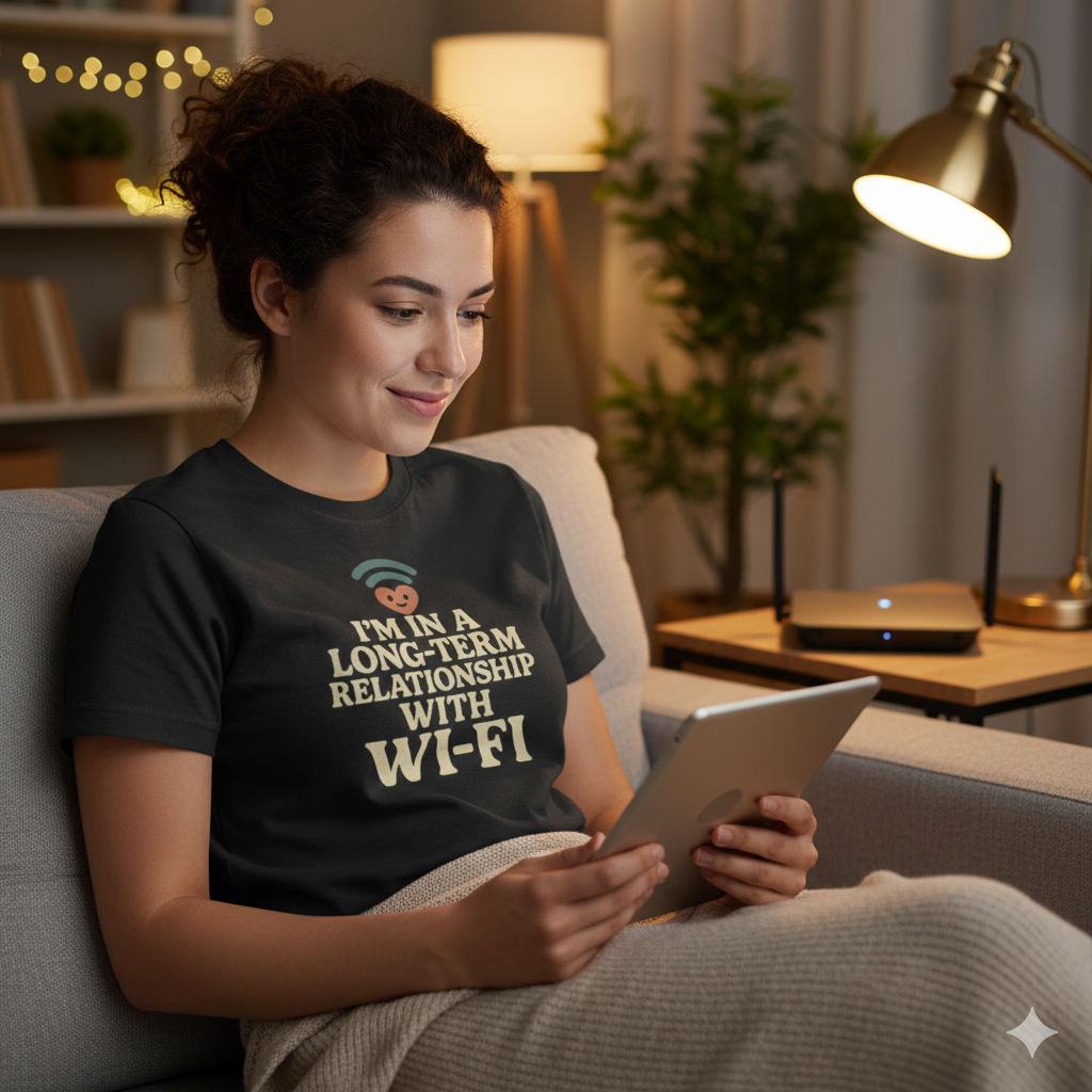 I’m In a Long-Term Relationship with Wi-Fi T-Shirt – Funny Tech Lover & Internet Humor Tee, Unisex Fit