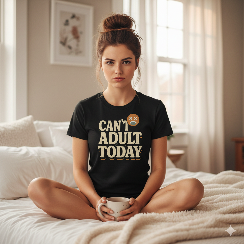 Can’t Adult Today T-Shirt – Funny Lazy Day & Mental Health Humor Tee, Relatable Unisex Fit