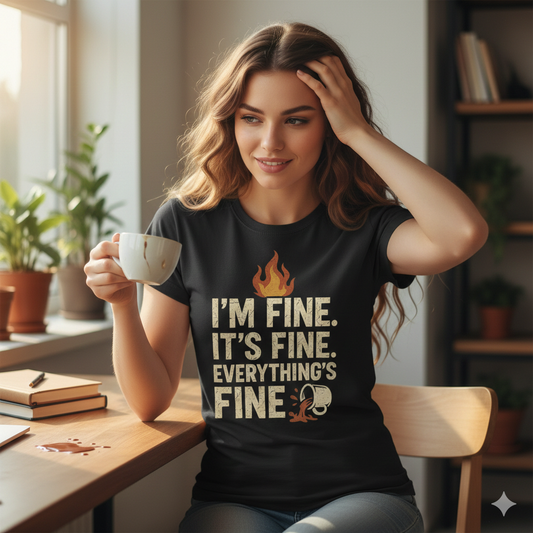 I’m Fine. It’s Fine. Everything’s Fine T-Shirt – Funny Stress & Chaos Humor Tee, Relatable Unisex Fit